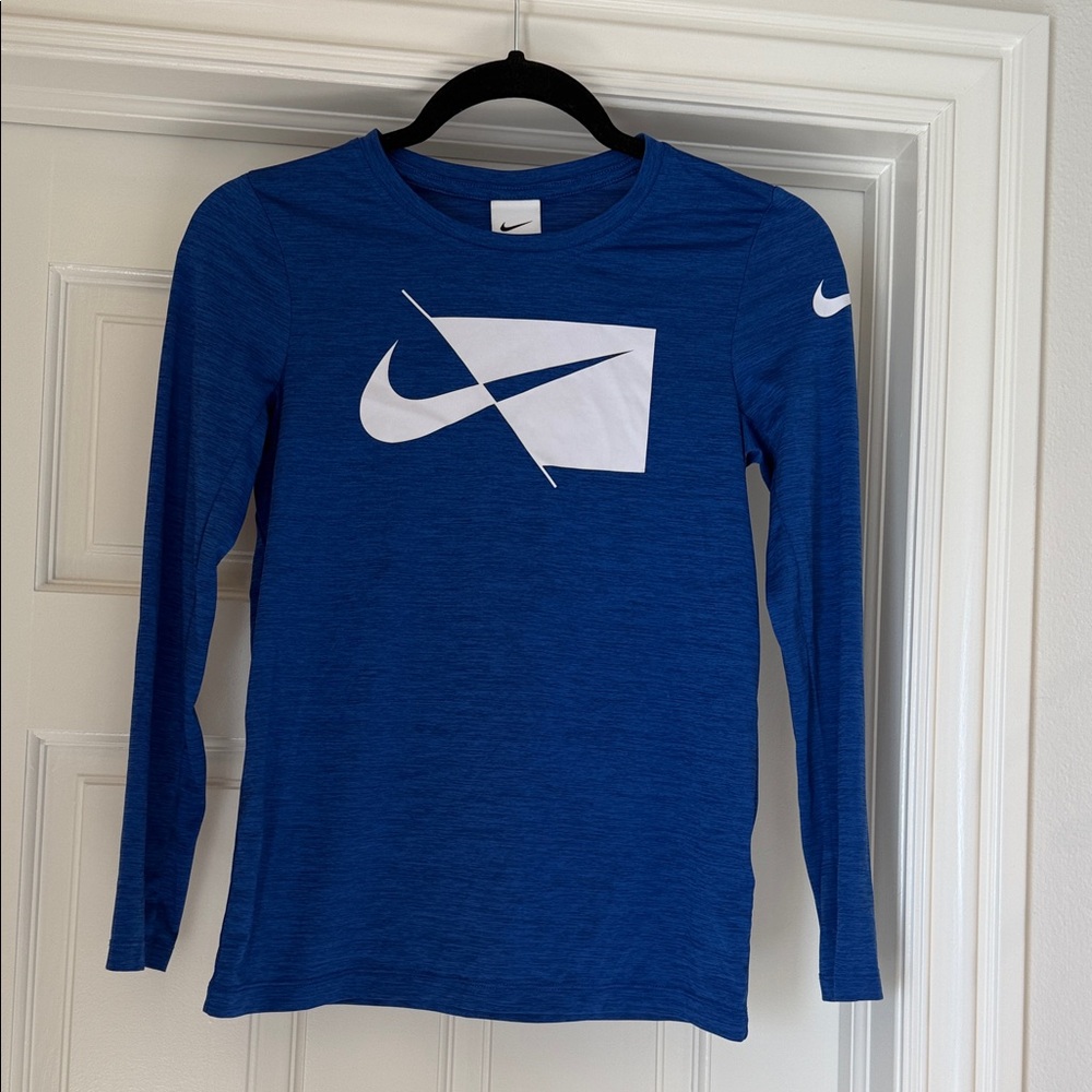 Nike Kids Long Sleeve Tee in Blue with White Logo